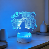 Grande Lampe de Nuit Moderne en Acrylique 3D Illusion Personnalisée avec Base en Forme de Petit Éléphant, Licorne de Dessin Animé, Lampe Intelligente pour la Maison, LED avec Télécommande