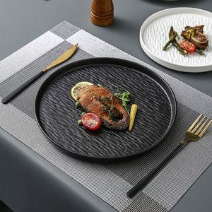Custom logo 8/10 Inch Round Black White <b>Ceramic</b> Dinner <b>Plate</b> Nordic Style Hotel Restaurant Luxury Dishes Set - Product Image 1