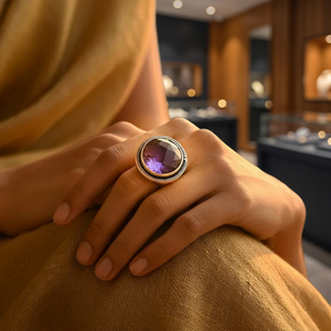 Anillo de cóctel de amatista para mujer, plata 925, engaste vintage, joyería de uso diario, marca fabricada en Rajasthan - Product Image 3