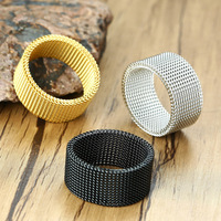 Bague en acier inoxydable pour homme, bague maille milanaise élégante avec bande or, argent, noir pour homme et femme