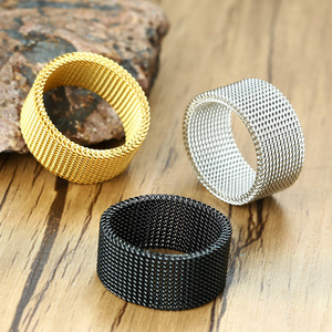 <span class=keywords><strong>Bague</strong></span> en acier inoxydable pour homme, <span class=keywords><strong>bague</strong></span> maille milanaise élégante avec bande or, argent, noir pour homme et femme - Product Image 2