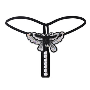 Plus Size Sexy <b>Thongs</b> Black Mesh Fabric Sequined <b>Butterfly</b> Design Pearl Detail Open Crotch Adult Women Underwear - Product Image 5