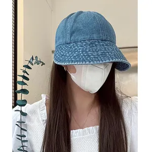 New fashion sun protection Adults Washed cloth Denim Jeans Bucket Hat Soft Comfortable 100% cotton Buckle Soft Fisherman Hat