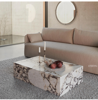 Table basse en marbre Calacatta Violet de luxe à base basse, forme rectangulaire moderne nordique, décoration de salon