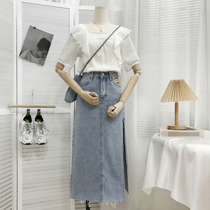 Nouvelle Robe <span class=keywords><strong>Crayon</strong></span> Midi Longue Rétro pour Femme, <span class=keywords><strong>Jupe</strong></span> <span class=keywords><strong>en</strong></span> <span class=keywords><strong>Jean</strong></span> Fendue Couleur Unie avec Fermeture Éclair et Bouton, <span class=keywords><strong>Taille</strong></span> <span class=keywords><strong>Haute</strong></span> pour Adultes - Product Image 4
