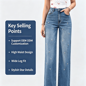 Jeans de Moda para <span class=keywords><strong>Mujer</strong></span>, Corte Recto y Amplio, Azul, Elásticos, de Algodón Suave, Estilo Casual Europeo - Product Image 3