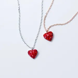 Sterling Silver Heart Kalung Pave Zirkon Pink Love Perhiasan Bijoux untuk Dia