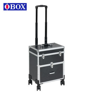 Carrito de Almacenamiento de Maquillaje Profesional OBOX, con Ruedas Universales, Asa Desmontable, de Aleación de Aluminio, Color Negro Plateado - Product Image 4