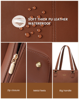 LOVEVOOK Sac fourre-tout en cuir PU de 15.6 pouces pour ordinateur portable Grande mallette d'ordinateur pour le bureau, les affaires et les loisirs-Pochette pour ordinateur portable