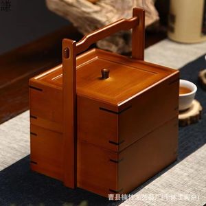 Caja de Madera de Bambú Estilo Chino, Rectangular, con Múltiples Compartimentos y Tapa, Caja de Almacenamiento de Escritorio, Color Retro, Caja de Regalo Artesanal de Madera Maciza - Product Image 4