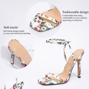 Sandalias de Tacón Floral con Punta Cuadrada, Tacón de Aguja, Cierre de Hebilla, Elegantes Zapatos de Verano para Mujer - Product Image 5
