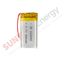 Batterie Li-Polymère SunKing SK 602040 3.7V 400mAh pour Chaussures LED Lumineuses, Bande Lumineuse Flexible Rechargeable Intégrée