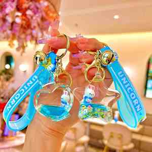 New Creative Crystal Rabbit Cute Keychain Luxury Floating Cute Moving Liquid Quicksand <b>Key</b> <b>Ring</b> for Women Bag Pendant - Product Image 2