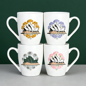 Mug en céramique personnalisé de l'Opéra de Sydney - Tasse à café blanche de 12 oz avec motif floral, souvenir d'Australie - Product Image 1