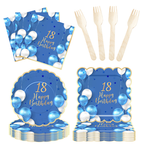Juego de Vajilla Desechable DAMAI para Fiesta de Cumpleaños, Diseño de Globos Azules con Estampado en Caliente, Platos, Vasos y Servilletas de Papel - Product Image 4