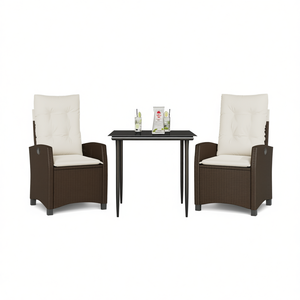 Conjunto de Comedor de Jardín de Mimbre Marrón para 2 Personas, Muebles de Exterior Resistentes a la Intemperie, Diseño Contemporáneo - Product Image 1