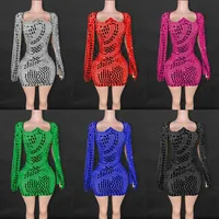 Robe moulante une pièce pour femme à manches longues, avec paillettes dorées, cristaux et maille diamantée, séchage rapide, effet illusion, pour soirée