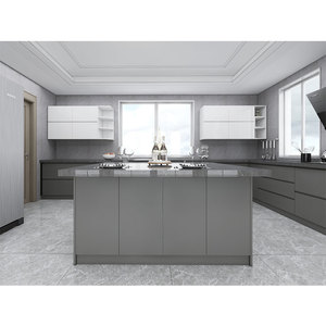Design di Mobili da Cucina Moderni Lucidi: Base Grigia e <span class=keywords><strong>Pensili</strong></span> <span class=keywords><strong>Bianchi</strong></span> - Product Image 1