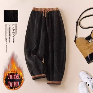 Corduroy Fleece <b>Lined</b> Thickened Harem <b>Pants</b> Women Autumn Winter Casual Loose Fit Tie Waist Micro Elasticity <b>Pants</b> - Product Image 2