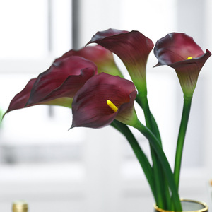 Lys Calla Artificiel en PE Caoutchouc Souple Rouge Coucher de Soleil pour Décoration Maison Mariage Haute Simulation - Product Image 2