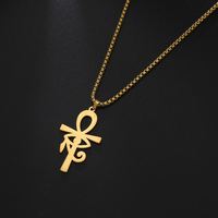 Vente en gros d'usine : Collier pendentif croix du signe de la vie, amulette Anka avec hiéroglyphes égyptiens, bijoux pour hommes en acier inoxydable