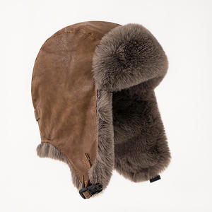 قبعة طيار للجنسين مخصصة جلد صناعي حقيقي قبعة طيار الشتاء الصياد قبعة الصيد - Product Image 4