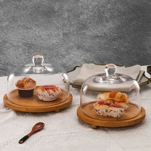 Rundes Kuchen-Tablett mit Kuppelglas Kuchen-Teller-Serveur und Klarglas Kuppelkuchen-Ständer Serviertablett Nachtisch Teller Obstplatte