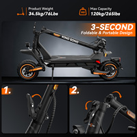 KINGSONG Scooter Eléctrico Plegable Todoterreno de 10 Pulgadas con Neumáticos Sin Cámara, Motor Dual de Alta Velocidad, Suspensión Dual y Sistema de Triple Frenado para Adultos