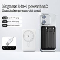 Nouvelle batterie externe magnétique sans fil 22,5 W 10000 mAh avec support intégré et 2 câbles, logo personnalisé