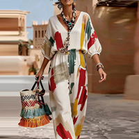 Pantalon taille haute droit en mousseline d'été décontracté coupe ample patchwork couleur contrastante élastique plissé avec poches