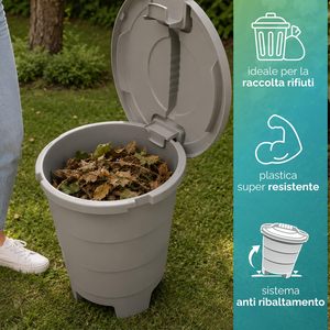 Poubelle à déchets de jardin 50 litres gris clair avec couvercle rotatif pour usage extérieur - Product Image 3