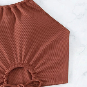 Nouvelle couleur unie sangle sangle fendue maillot de bain femmes été plat coin <span class=keywords><strong>sport</strong></span> plage <span class=keywords><strong>Bikini</strong></span> - Product Image 5