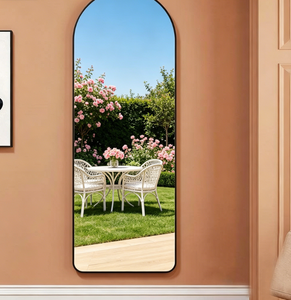 Espejo de cuerpo entero de lujo moderno con arco retro francés, marco de madera engrosado con diseño tallado, soporte de vidrio de alta calidad personalizado - Product Image 2