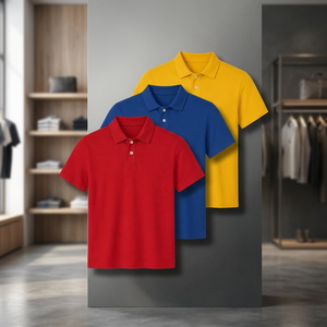 Polo en piqué à manches courtes pour homme, couleur unie, coupe classique, respirant, en coton tricoté, style décontracté, rouge, bleu, jaune - Product Image 2