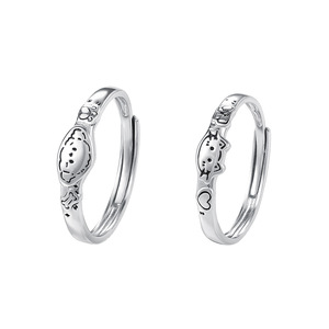 Anillos Ajustables de Plata Fina S999 con Baño de Platino, Diseño de Pareja de Gatos y Perros, Modernos para Fiestas, Venta al por Mayor - Product Image 5
