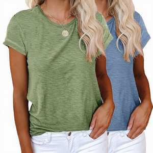 Camiseta de Verano 2026 para Mujer, Informal, Transpirable, Tejida, 100% Algodón, Cuello Redondo, Manga Corta, Corte Holgado, Color Sólido - Product Image 2
