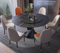 Ensemble de table à manger de luxe en pierre frittée convertible avec 6 chaises, plateau tournant Lazy Susan, base en acier au carbone, moderne, extensible et durable