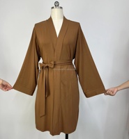 Peignoir Kimono Confortable et Doux en Modal Tricoté 230 g/m² à Col en V Uni, Respirant, Très Extensible, à Manches Longues, Robe de Chambre pour Femme