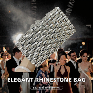 Bolso de Mano de Lujo para Mujer, Diseño Brillante con Cristales y Pedrería, Correa de Cadena de Metal y Cuero PU, para Fiestas Formales - Product Image 2