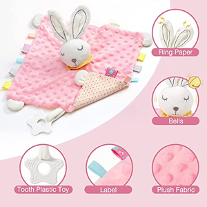Doudou de sécurité pour bébé avec anneau de dentition, couverture de confort en peluche douce Minky, jouet sensoriel pour nouveau-né, cadeau pour nourrisson, motif animal - Product Image 6