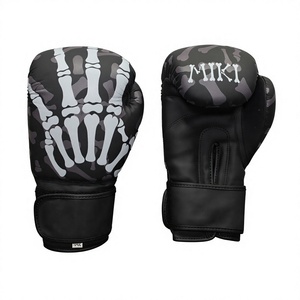 Gants de boxe MIKI personnalisables, légers et respirants, en cuir PU et cuir de vachette, à doigts entiers, fermeture auto-agrippante, imprimé camouflage squelette - Product Image 1