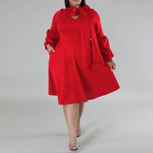 Produits populaires Ho Fall 2024, vêtements pour femmes grandes tailles, robe mi-longue à col et manches bouffantes - Product Image 4