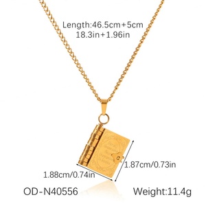 Collier long à breloques en acier inoxydable, plaqué or véritable 18 carats PVD, inaltérable, motif livre, pour femmes, hommes et filles - Product Image 6