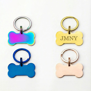 Plaque d'identification personnalisée pour chien en acier inoxydable six couleurs, avec logo UV ou gravé au laser, en forme d'os, vierge pour gravure - Product Image 1