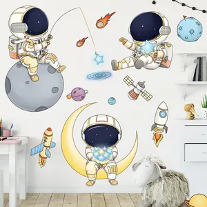 Factory Custom Pvc Cartoon Space Astronaut Baby Room Removable Wall Stickers Supplier For Bedroom