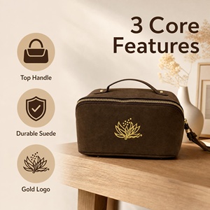 Wholesale 9 Inches Suede Fabric Makeup <b>Bag</b> New Design Cosmetic <b>Bag</b> with Foil Gold Logo Portable <b>Zipper</b> <b>Storage</b> <b>Bag</b> - Product Image 3
