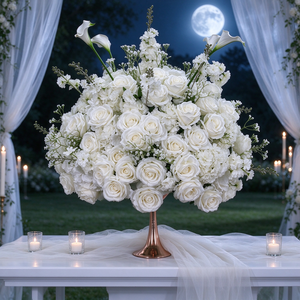 Ramo de Rosas Artificiales de Seda Blanca, Lirios Calla Hechos a Mano, Diseño Moderno, Duraderos, Realistas, Ecológicos, para Mesa de Boda - Product Image 1