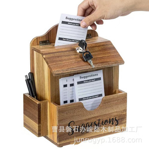 Wooden Suggestion Box Lockable <b>Rectangle</b> Storage Box For Office Cafe Use - Product Image 4