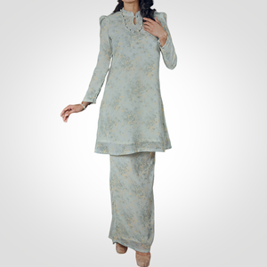 SIPO Eid Oem Malaisie Pahang Mousseline de Soie Doublure Complète Imprimé Floral Épaule Bouffante Musulmane Perempuan Robe Moderne Baju Kurung - Product Image 3