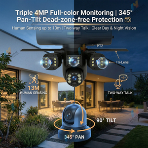 Lampadaire solaire tout-en-un avec caméra CCTV 4G WiFi, 3 objectifs 4MP PTZ, projecteur de sécurité LED étanche IP65 - Product Image 4